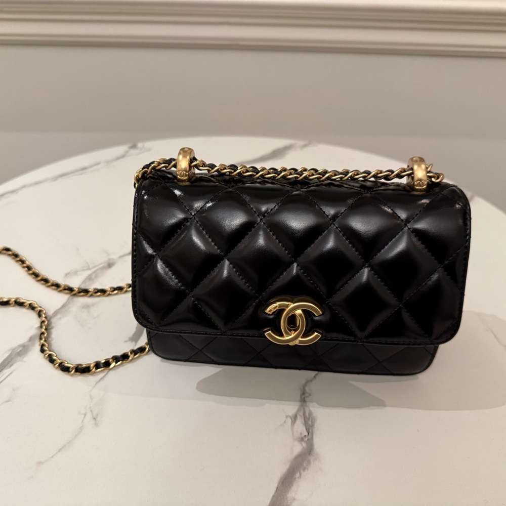 Chanel Black Quilted Crossbody with Gold Chain